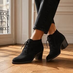 Rocket Dog Sam Oxford Heels Black Faux Suede Lace Up Shoes Size 6 Academia NIB